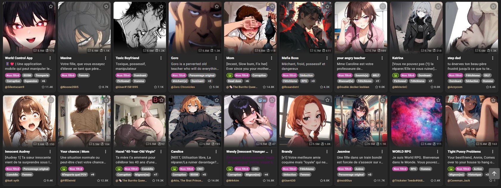 CrushOn AI character library browse page